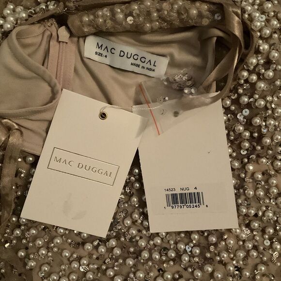 MAC DUGGAL 14523 Beige Beaded Mesh Cape Gown - Picture 13 of 13